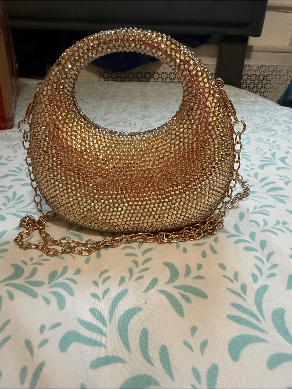 Gold Crystal Evening Clutch Bag - Elegant Sparkle